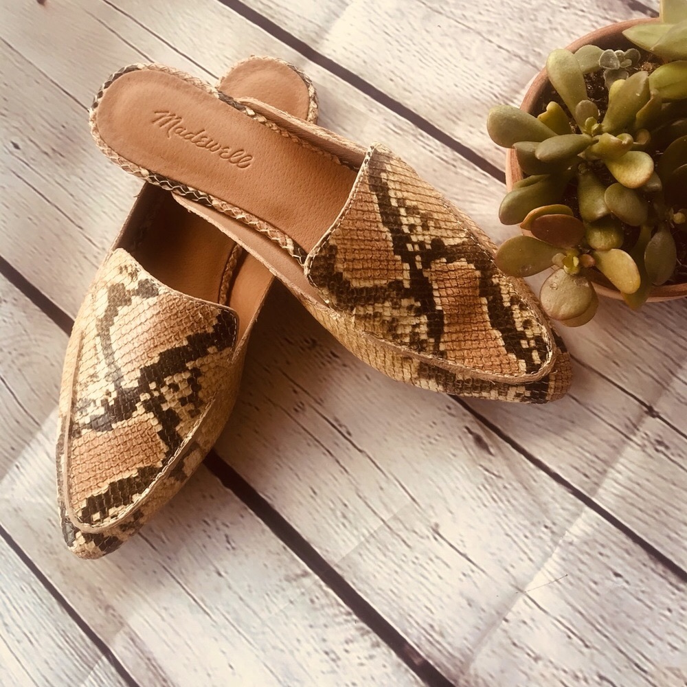 Snakeskin Mules. Size 8